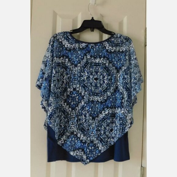Zac &Rachel Top Draped Sleeveless Lace Layered Blue PXL NEW - Picture 4 of 7